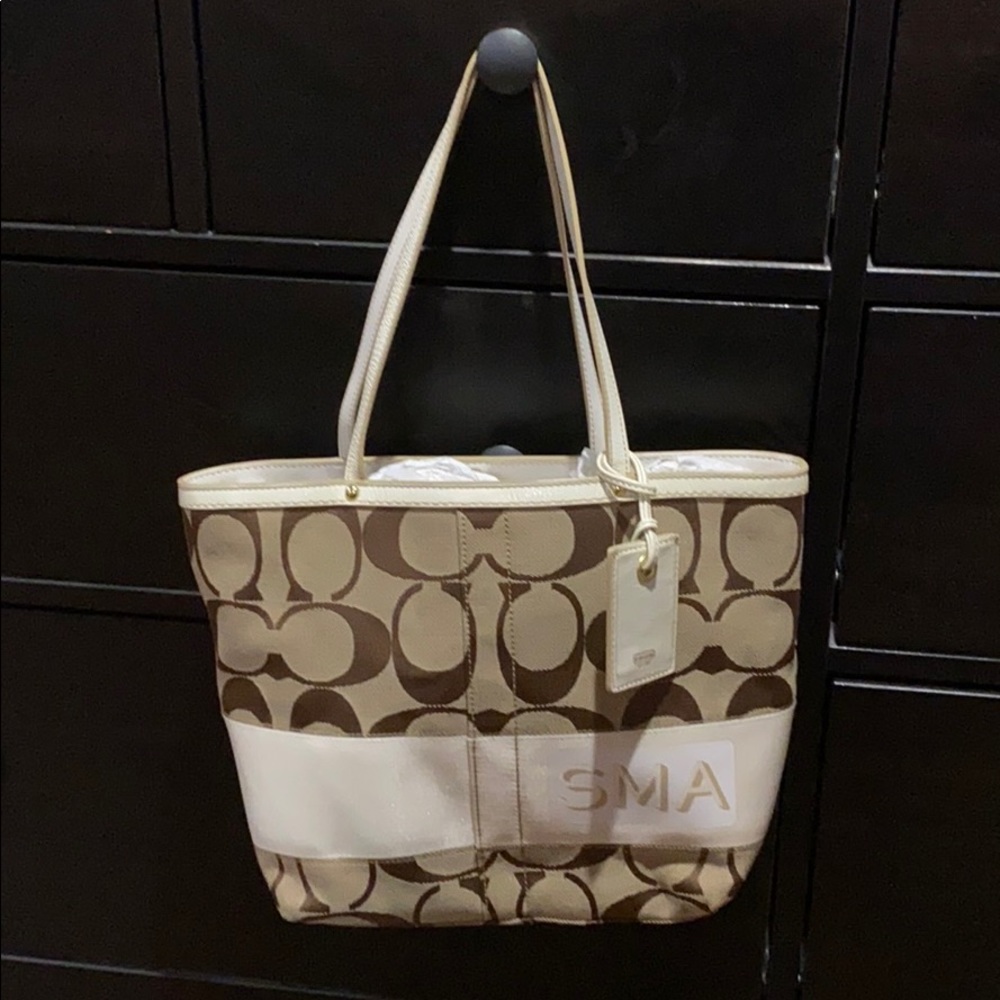 Coach monogram brown and cream tote !
